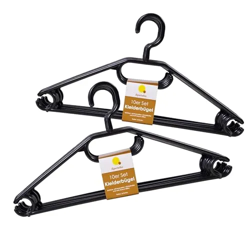 Kleiderbügel 20er Pack aus 100% recyceltem Kunststoff in schwarz - extra schwere Qualität (45g pro Bügel) Made in EU - mit Anti-Rutsch-Rillen und Krawatten- BZW. Gürtelhalter