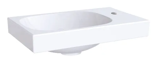 Geberit Acanto Handwaschbecken 400 mm - Weiß mit Hahnloch rechts - Elegantes Handwaschbecken ohne Überlauf, ideal für kleine Bäder und Gäste-WCs, mit praktischer Installation für einen Wasserhahn.