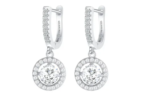 LÖB Paar Creolen Silber Creolen Zirkonia Glitzer Stein Anhänger Rund Ohrringe Hängend (Geschenke für Frauen Beste Freundin Mutter Mama Damen zum Geburtstag Weihnachten Weihnachtsgeschenke), Damen Tropfen Tropfenform Brautschmuck Strass Weiß Klein Kreolen