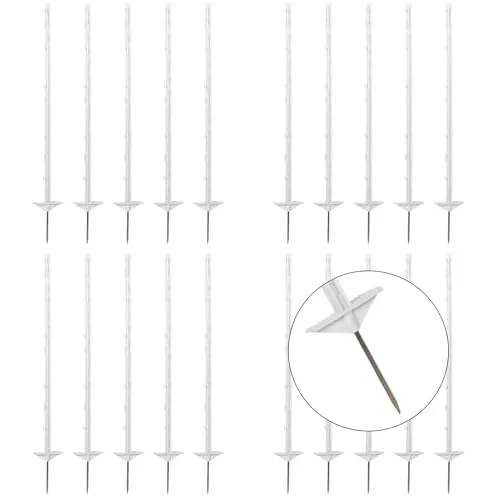 Agrarzone [20x] Kunststoff Weidezaunpfähle 105cm, Doppeltritt weiss - 5/10/20/40 Stück langlebige Kunststoffpfähle 8 Ösen - robuster Weidezaunpfahl