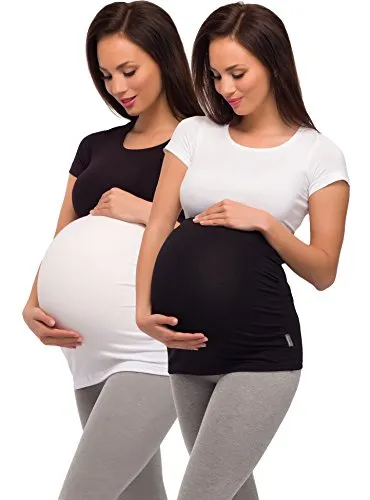 Be Mammy Damen Bauchband 04 2er Pack (Schwarz + Weiß, S)