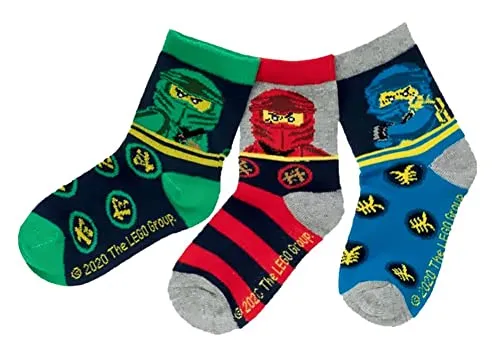 TVM Europe GmbH LEGO NINJAGO Socken Set 3 Paar Kindersocken Kinder Strümpfe für Jungen Ninja red stripe Gr.23 24 25 26 27 28 29 30 31 32 33 34 (31/34)