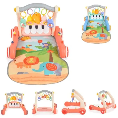 Moni Lauflernhilfe 2in1 Piano HE0637 - Lauflernwagen mit Krabbeldecke und Spielbogen, fördert die Motorik und verhindert O-Beine. Ab 6 Monaten für spielerisches Lernen und erste Gehversuche geeignet.