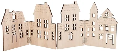 VBS Holz-Silhouette Häuserzeile Holz-Dekoration Sperrholz Furniert Unbemalt Höhe 14 cm Länge 38.5 cm Ideal für kreative Gestaltung und Dekorationsprojekte