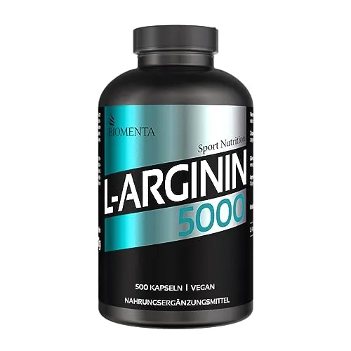 BIOMENTA L-Arginine 5000 – Hochdosierte vegane Arginin Kapseln - Aminosäure L-Arginin in Premiumqualität: 5.250 mg pro Tagesverzehr, ohne unerwünschte Zusatzstoffe, ideal zur Unterstützung des Körpers mit der semi-essentiellen Aminosäure.