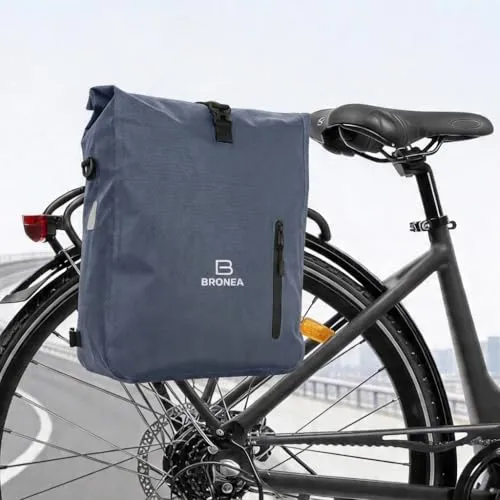 Bronea Fahrradtasche 3 in 1 - Wasserdicht & Multifunktional - Fahrradtasche mit 28L Volumen, 100% wasserdicht, kombiniert Rucksack und Umhängetasche. Integrierte Laptoptasche für 15,6 Zoll Geräte und schnelle Montage am Gepäckträger.