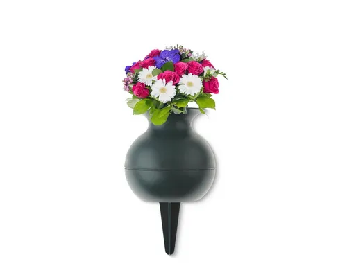 matches21 HOME & HOBBY Dekovase Trichter Grab-Vasen mit Erdspieß frostsicher grün 22 cm (1 St), Wetterfeste Friedhofs-Vase zum Stecken als Grabschmuck Grabdeko