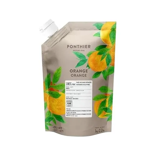 Ponthier ORANGE-VALENCIA PÜREE Zitrus-Frucht-Püree Orangenmark 1KG für Smoothie-Bowl-Sorbet-Eis-Quark-Saft-Cocktail-Schorle-Cornflakes aus ausgewählten Früchten (2, 1kg)