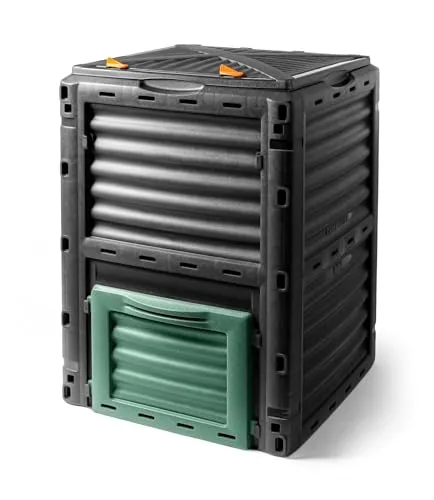 Kunststoff Kompost Behälter 300 Liter schwarz - Kompostierer für Garten, 300 Liter Fassungsvermögen, wetterfest und schnell aufbaubar, ideal zur Abfallreduzierung und schnellen Kompostierung.