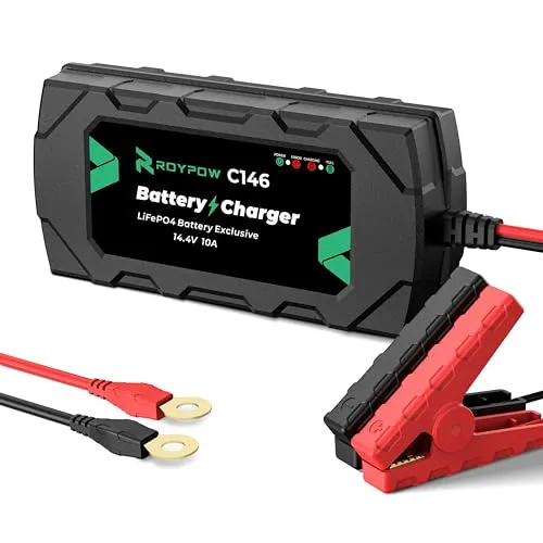 RoyPow LiFePO4 Ladegerät 12V Lithium Batterieladegerät, 10A Erhaltungsladegerät Batterie-Erhaltungsgerät, Ladegerät für LiFePO4 Lithium-Batterie Eurostecker
