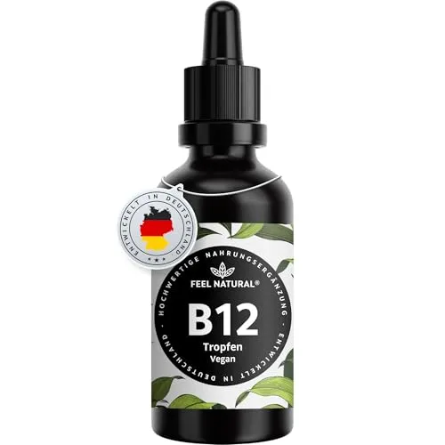 Vitamin B12 Tropfen 50 ml - 500µg pro Tropfen - beide aktive Formen Adeno - & methylcobalamin b12 - Vegan & hochdosiert - Laborgeprüft, ohne Zusätze, in Deutschland produziert