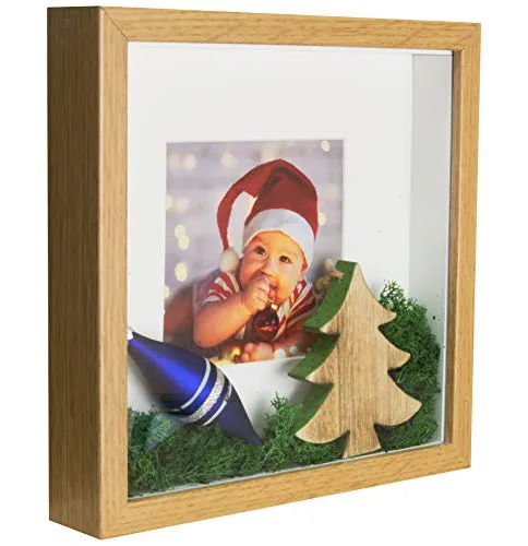 BD ART 23x23 Box 3D Objektrahmen Bilderrahmen mit Passepartout 13x13 cm, Quadratische Eiche zum befüllen, tiefer für objekte, suvenirs 3 cm, für Wandbehang