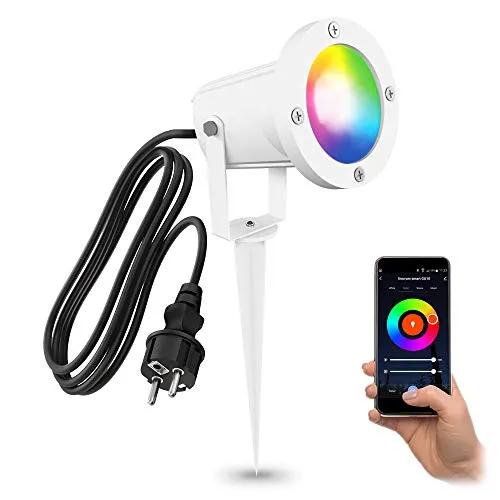 linovum CARI Gartenstrahler - Smart LED GU10 mit RGBW - Außen-Sicherheitsbeleuchtung mit WLAN Steuerung, kompatibel mit Alexa & Google Home. Genießen Sie 16 Millionen Farbkombinationen und dimmbares Licht für Ihren Garten.