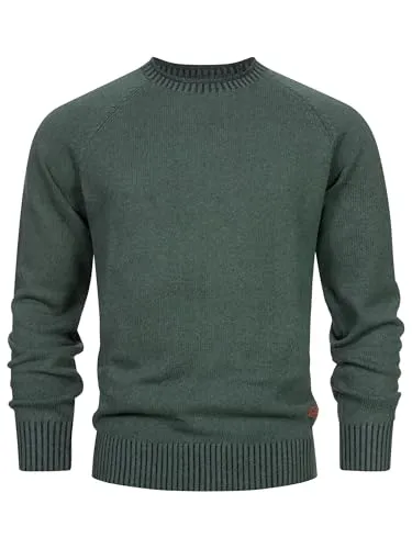 Indicode Herren INMassum Feinstrickpullover mit Rundhals-Ausschnitt | Strickpullover aus Baumwolle Army Mix, L