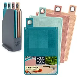 MoritzundMoritz Schneidebrett 2092, aus Kunststoff, 20,5 x 14,7 x 1 cm, mit Ständer, Set, 4 Stück
