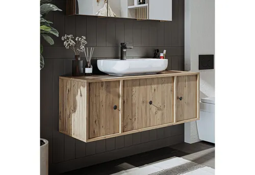 Roomart Badmöbel-Set GUSTO 120 cm - Komplett-Set mit Softclose-Funktion - Badmöbel-Set in Weiß und Eiche, inklusive Keramik-Waschbecken, Spiegelschrank und Seitenschrank. Hohe Funktionalität mit Softclose-Türen und pflegeleichten Oberflächen für ein stilvolles Badezimmer.