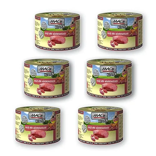 MACs Cat Kitten Kalb & Hühnerherz Getreidfrei 200g Größe 6 x 200g