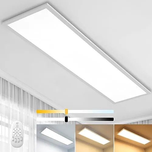 Dimmbar LED Deckenleuchte Panel 100x25 cm mit Fernbedienung - Deckenleuchte mit 28W, dimmbar und einstellbarer Farbtemperatur von 2700K bis 6500K, ideal für große Räume wie Büro und Wohnzimmer, energiesparend mit über 50.000 Stunden Lebensdauer.