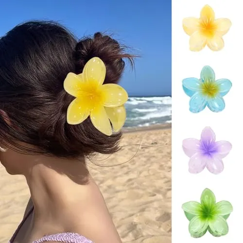 Stück Blumen Haarklammer,Blumenkranz haare,Hawaiianische Blumenklammer, starke,lockiges Haar für Damen, starke, rutschfeste Hibiskus-Haarspange, für Dickes Dünnes Haar 4