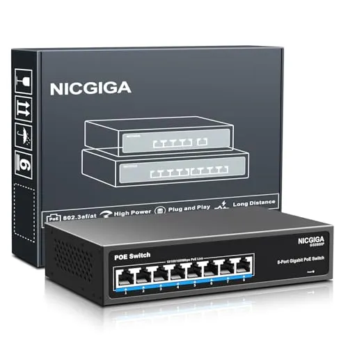 Port Gigabit PoE Switch Unmanaged, 8 Ports PoE+@120 W, 802.3af/at, NICGIGA 8-Port 1000 Mps Netzwerk Power Over Ethernet Switch, lüfterlos. 8