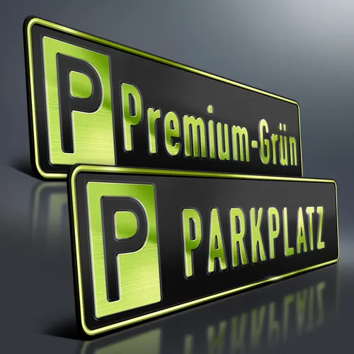 Parkplatzschild Premium | GRÜN auf SCHWARZ | Wunschtext | Aluminium Kennzeichen