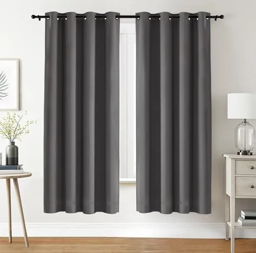 Utopia Bedding Verdunkelungsvorhänge mit Ösen thermovorhang 2er Set [140x175 cm, Grau] wärme und kälteisolierende und schalldämmende Vorhang Blickdicht für Wohnzimmer, Schlafzimmer & Büro