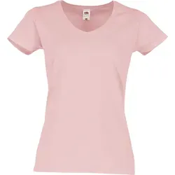 Fruit of the Loom LADIES ICONIC 150 V-NECK T - Damen T-Shirt mit V-Ausschnnitt aus gekämmter, ringgesponnener Baumwolle, powder rose, 2XL