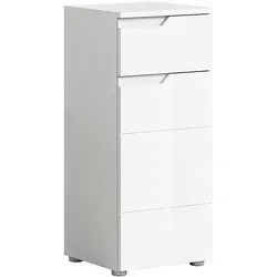 xonox.home Badezimmer Solero Kommode - Hoch- & Midischränke fürs Bad: Schmaler Standschrank in Hochglanz weiß, bietet praktischen Stauraum für Handtücher und Reinigungsutensilien, ideal für kleine Badezimmer.
