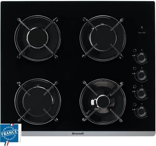 BRANDT BPG6413B-Gaskochfeld-4 Kamine-L 51 x T 58 cm-Glasbeschichtung-Schwarz