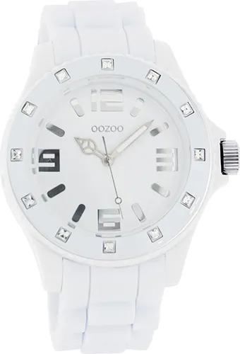 Oozoo Damen-Armbanduhr C4356 White mit Strass - Elegante Armbanduhr mit 12 Strasssteinen, spritzwassergeschützt und leichtes Silikonband für optimalen Tragekomfort. Ideal für den täglichen Gebrauch.