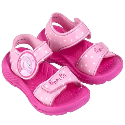 E plus M Peppa Pig Kinder Sandalen Mädchen Gr. 22–27 – Badeschuhe mit Klettverschluss leichte Sommer-Latschen mit Profilsohle für Pool, Strand & Garten – Pink/Rosa, Größe der Schuhe: 23, Farbe: Rosa