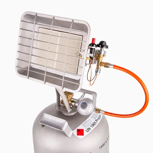 Gazcamp Heizstrahler Flaschenheizstrahler 4,4 kW Piezo Zünds. Schlauch Regler
