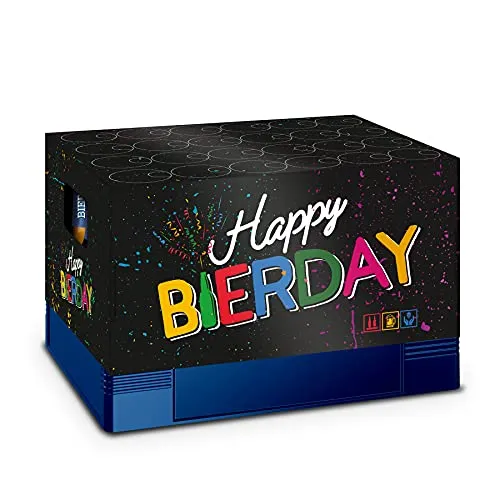 itenga Bierkasten Geschenkverpackung Happy Bierday Hülle zum Aufstecken auf Bierkasten