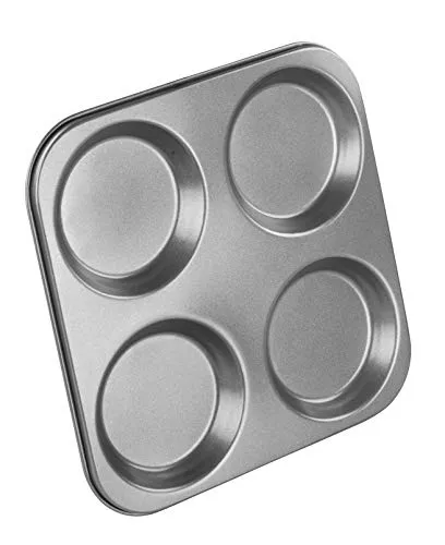 Chef Aid Yorkshire Pudding Backform für 4 stücks 23.5 x 23.5 cm, Karbonstahl mit Goldflon Antihaftbeschichtung, für Muffins und Miniquiches, schwarz