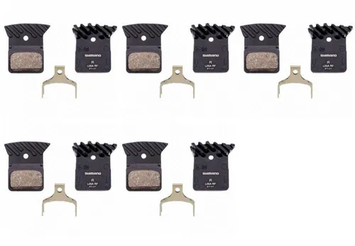 Shimano 5x Scheibenbremsbelag L05A-RF Resin mit Kühlrippen - Fahrrad-Bremsen: 5x L05A-RF Resin Bremsbeläge mit Aluminiumkühlrippen für optimale Bremsleistung und 40% bessere Verschleißfestigkeit. Ideal für ruhige und kontrollierte Bremsvorgänge.