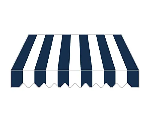 home Trends Markisenstoff 4m Markise mit Volant 4 x 3 m Markisenbespannung ersatzstoff 387 x 300cm Balkon Markise wasserabweisend & Sonnenschutz Ersatz Markisentuch P2009-Navy blau und weiß Streifen