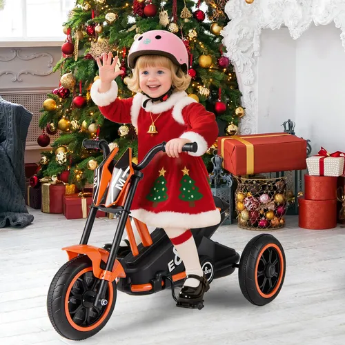 COSTWAY Kinder Dreirad, Kinderdreirad mit Motorrad-Design, 3 robusten Rädern, Fußpedalen&Lenker, Kinderlaufrad für Kinder 3+, bis 30 kg (Orange)