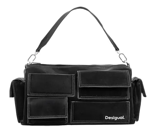 Desigual Women's Accessories PU Hand Bag, Black - Damen-Henkeltaschen, stilvolle schwarze PU-Handtasche mit einzigartigem Design für jeden Anlass