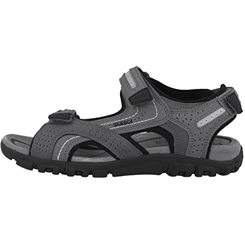 Geox Herren U Sandal Strada D Riemchensandalen, Grau Stone Lt Grey, 45 EU - Wanderschuhe mit flacher Gummisohle für optimalen Komfort und Atmungsaktivität, ideal für warme Tage und entspannte Wanderungen.