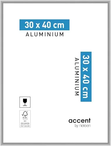 accent by nielsen Bilderrahmen 30 x 40 cm, Aluminium Silber matt - Eleganter Bilderrahmen aus stabilen Aluminium, ideal für Hoch- und Querformat. Mit einer hochwertigen MDF-Rückwand für einfachen Motivwechsel und einfacher Montage. Perfekt für Ihre Wohnraumgestaltung!