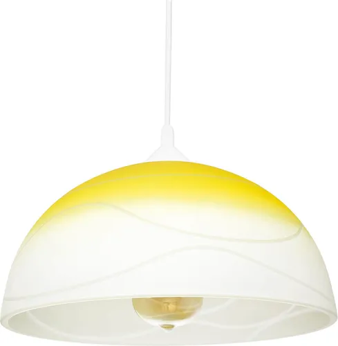 Licht-Erlebnisse Hängeleuchte ADANIA - Retro Design in Gelb Weiß - Hängeleuchte für Esszimmer und Küche mit blendarmem, satiniertem Glasschirm. Höhenverstellbar für optimale Lichtverhältnisse über jedem Esstisch.