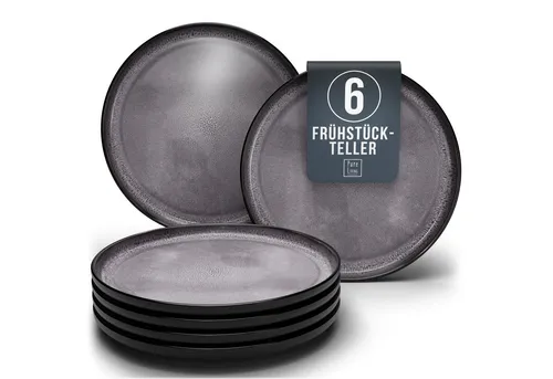 Steingut Frühstücksteller Set für 6 Personen in grau von PURE LIVING INTERIOR DESIGN