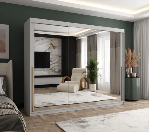 Home Collective Schwebetürenschrank mit Spiegel – 2-türig in Weiß/Gold
