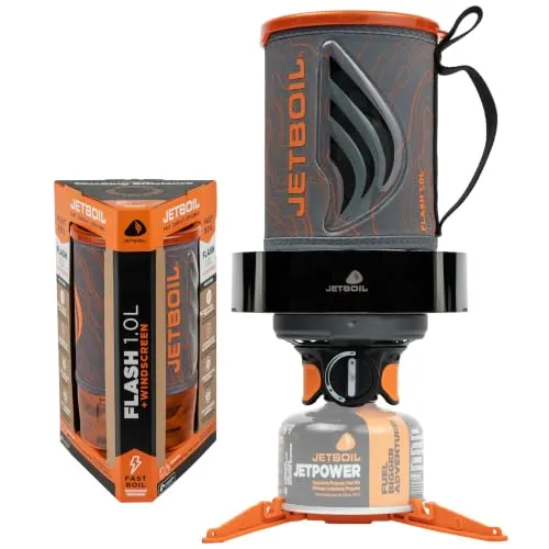 Jetboil Flash 1.0L Tragbarer Schnellkochkocher mit Windschutz für Camping und Rucksackreisen, 1-stufige automatische Zündung, Neu für 2026, Propan/Isobutan-Brenner, Topo