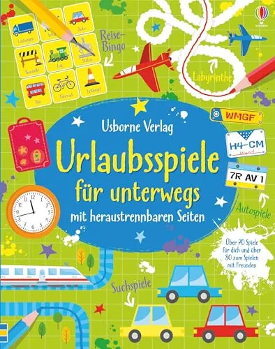 Urlaubsspiele für unterwegs: Über 70 Spiele für dich und über 80 zum Spielen mit Freunden (Usborne Mitmach-Blöcke)
