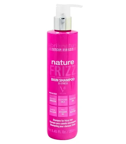 abril et nature - Nature Frizz - Professionelles Shampoo - Für krauses Haar - Spendet Feuchtigkeit und hält das Haar glatt - Macht das Haar weicher und glänzender - Vegane Friseurbehandlung - 250 ml