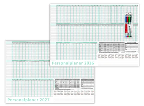 Urlaubsplaner DIN B2 2026 + 2027 abwischbar Personalplaner 70x50cm Stifteset
