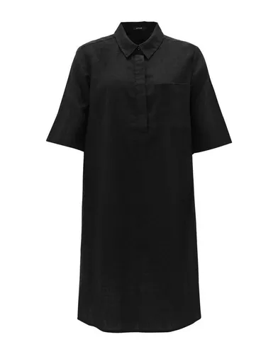 OPUS Leinen-Kleid in Anthrazit - 34 - Kleider aus reinem Leinen, locker geschnitten mit Kentkragen und Brusttasche, ideal für einen lässigen, eleganten Look.
