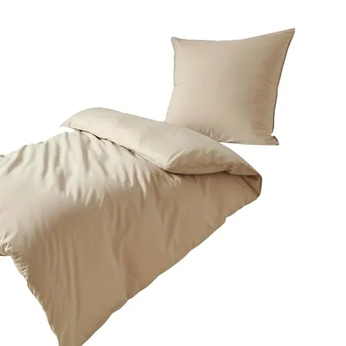 Traumschlaf Basic Uni Bettwäsche Chambray Sand - 1 Bettbezug 140 x 200 cm + 1 Kissenbezug 70 x 90 cm - Bettwäsche-Sets aus leichtem Chambray-Material für ein optimales Schlafklima. Temperaturausgleichend und hautsympathisch – ideal für das ganze Jahr.