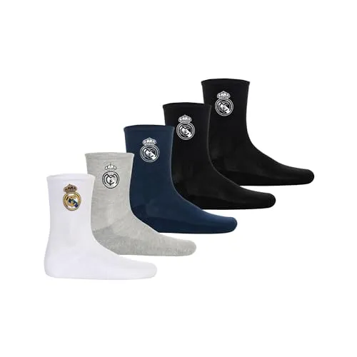 Real Madrid Kinder Socken 5er Pack – Offizielles Lizenzprodukt | Bequeme Baumwollmischung | Fangeschenk für kleine Fans - Offizielles Lizenzprodukt: 5er Pack Real Madrid Socken in hochwertiger Baumwollmischung. Ideal für Schule und Freizeit, mit gesticktem Logo für ein echtes Fan-Statement. Perfekt als Geschenk für kleine Fußballfans!
